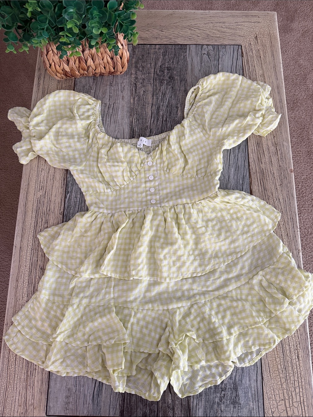 MARBLE Yellow Gingham Button-Front Top